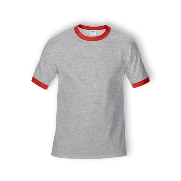 <strong> GILDAN </strong> - 76600 Adult Ringer Premium Cotton - Sport Grey/ Red, 2XL