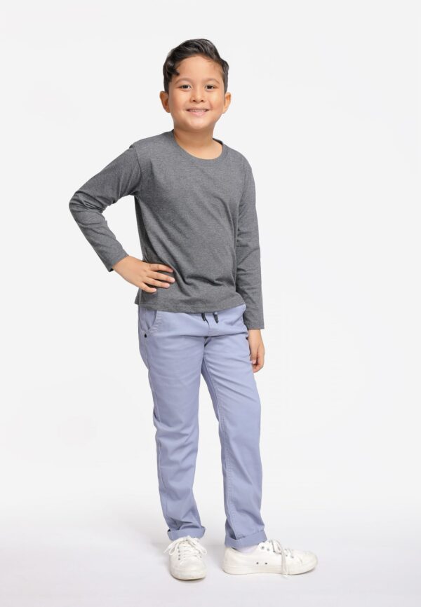 <strong> PANBASIC </strong> - 100% Cotton Long Sleeve Round Neck PK-601 - 12-14Y, Dark Melange